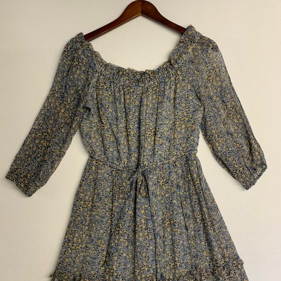 Anthropologie Dress Cottagecore Midi Feminine Peasant Tiered Floral Flounce Blue - Picture 6 of 10